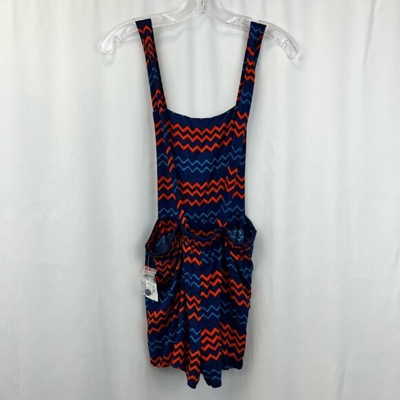 Rue21 Womens Romper Playsuit Blue Red Chevron Pleated Backless Short S New - Picture 4 of 11